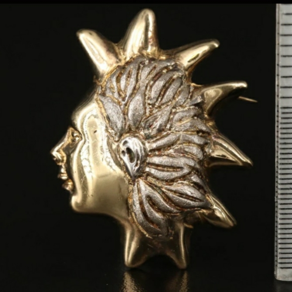 Handmade Warrior Mask Mexican Sterling Silver Brooch Signed Rare Ruben Ayala - Picture 5 of 8